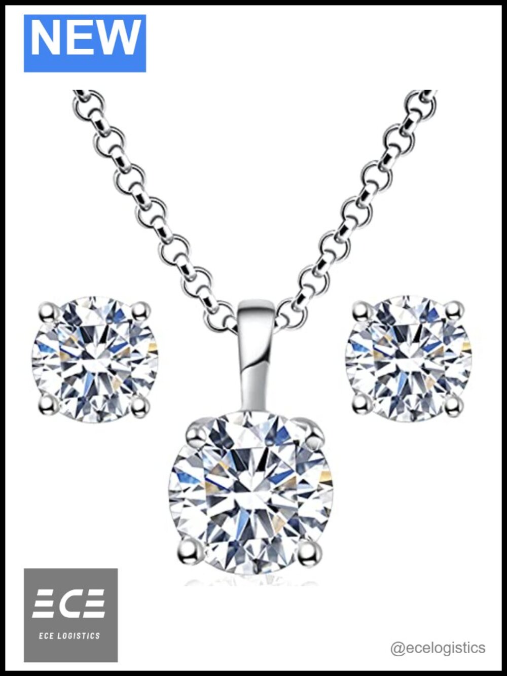 18K White Gold Plated Sterling Silver Moissanite Necklace Earring Set